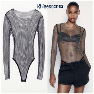Zara rhinestones mesh bodysuit,